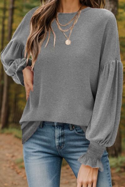 Round Neck Lantern Sleeve T-Shirt