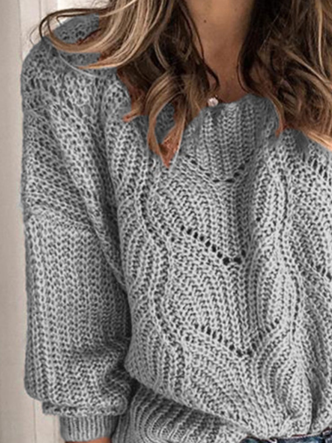 Openwork Round Neck Sweater