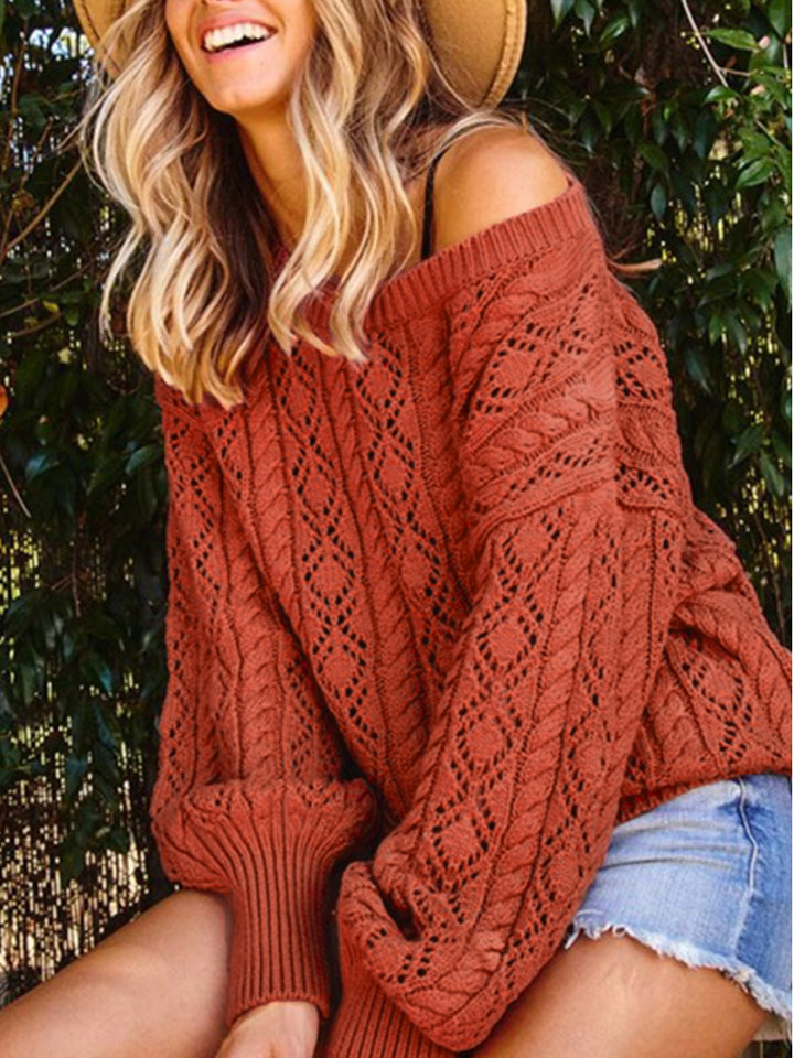 Cable-Knit Round Neck Long Sleeve Sweater